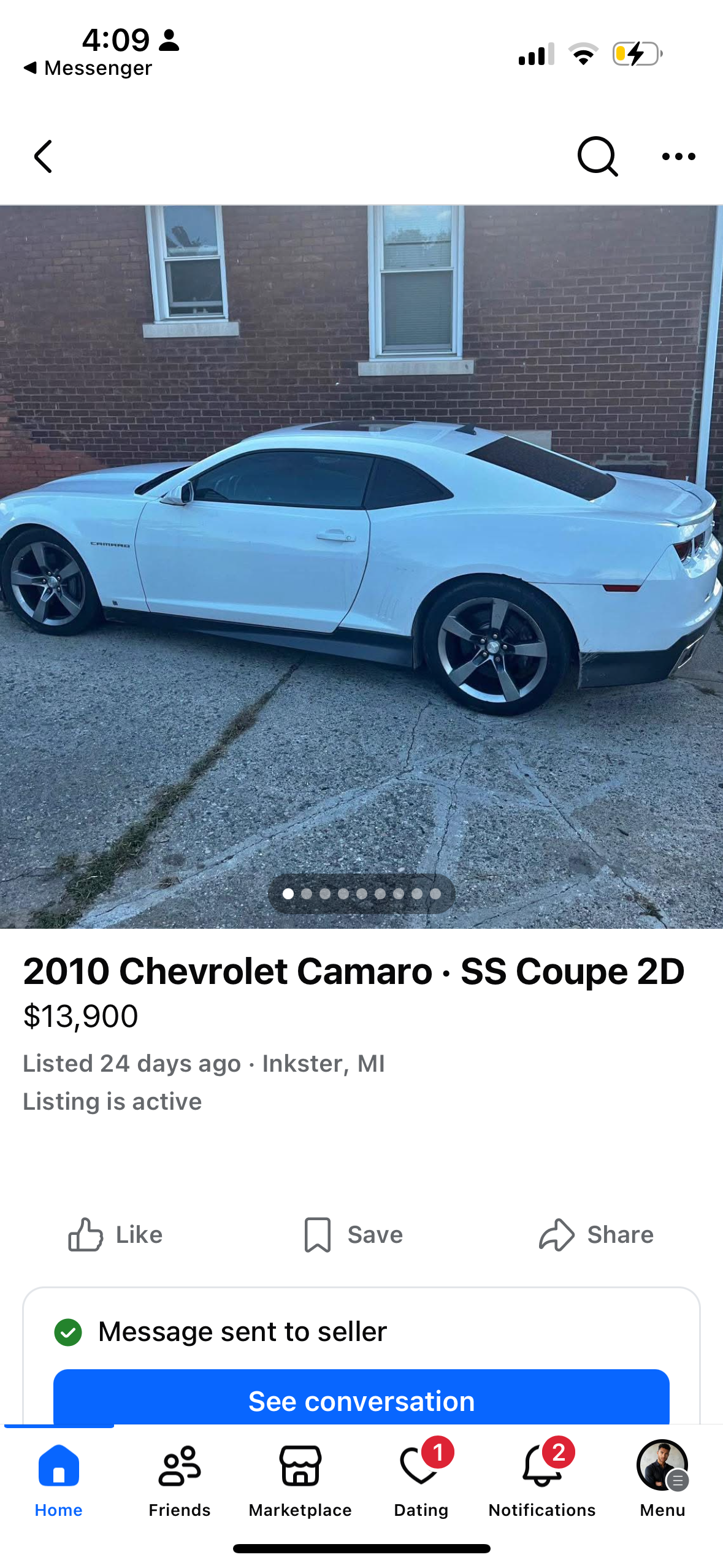 2010 Chevrolet Camaro SS — Facebook Marketplace listing